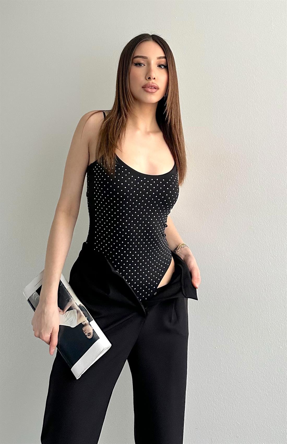 Taş Detaylı Bluz SİYAH