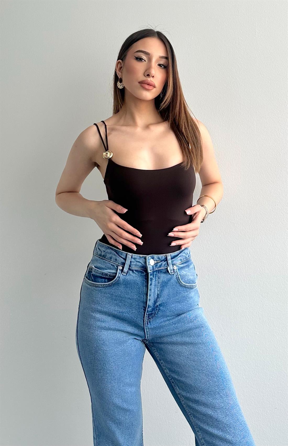 Toka Detaylı Bluz KAHVERENGİ