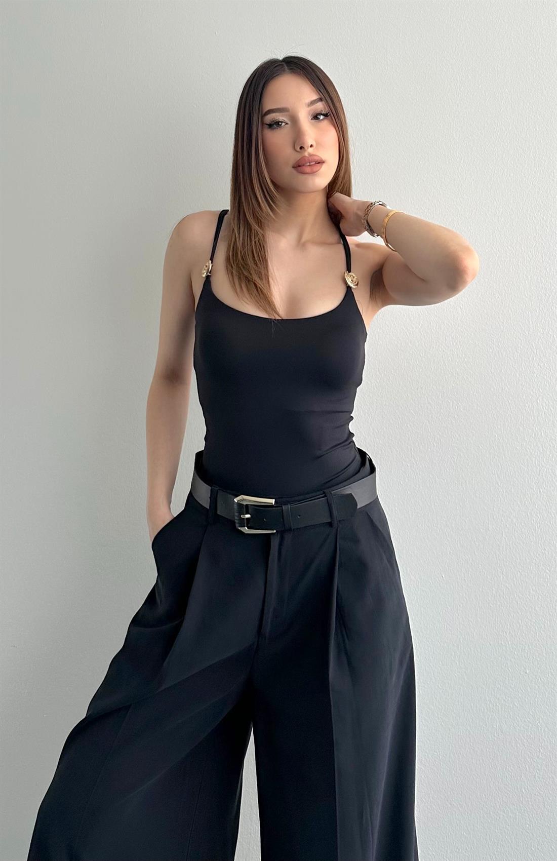 Toka Detaylı Bluz SİYAH