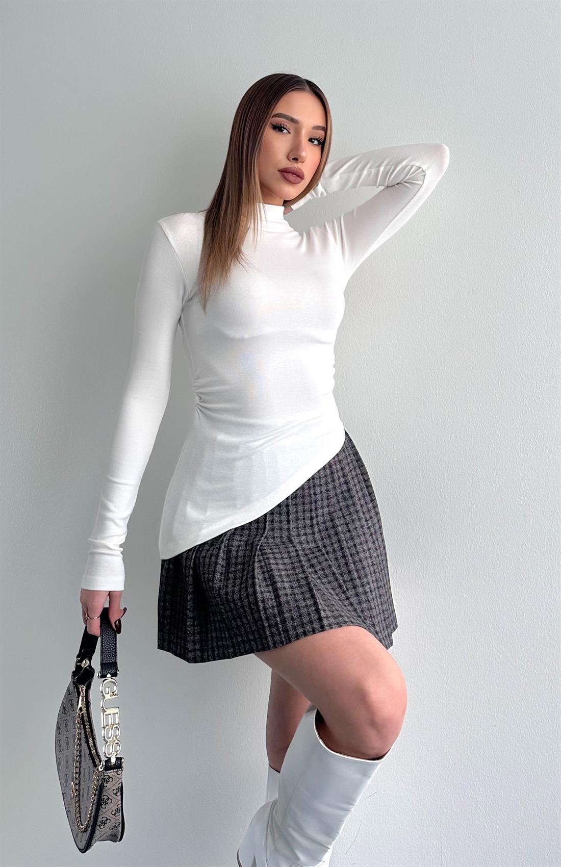 Yandan Büzgülü Bluz EKRU