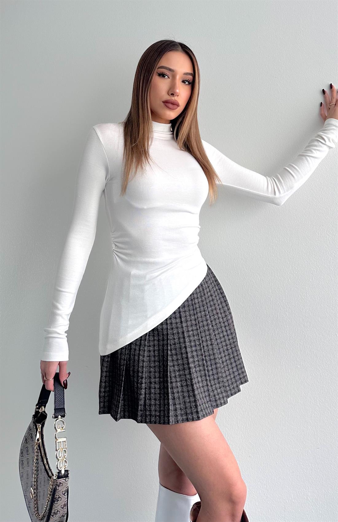 Yandan Büzgülü Bluz EKRU