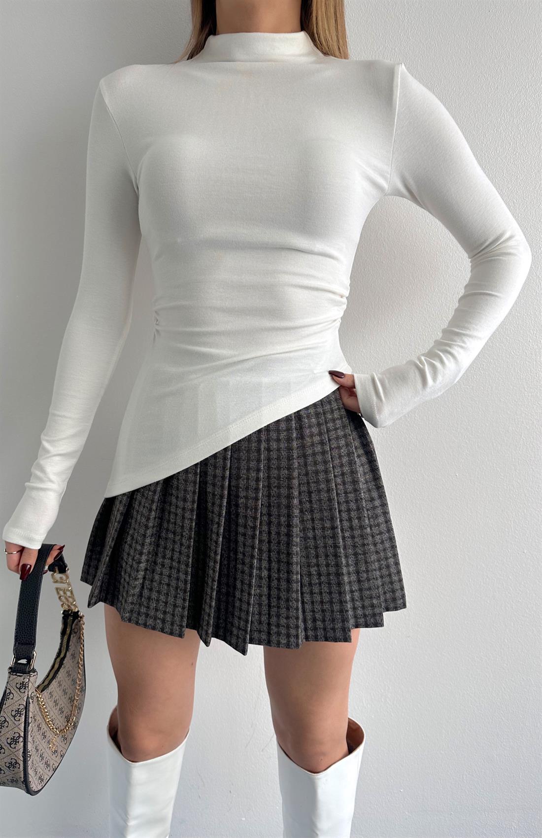 Yandan Büzgülü Bluz EKRU