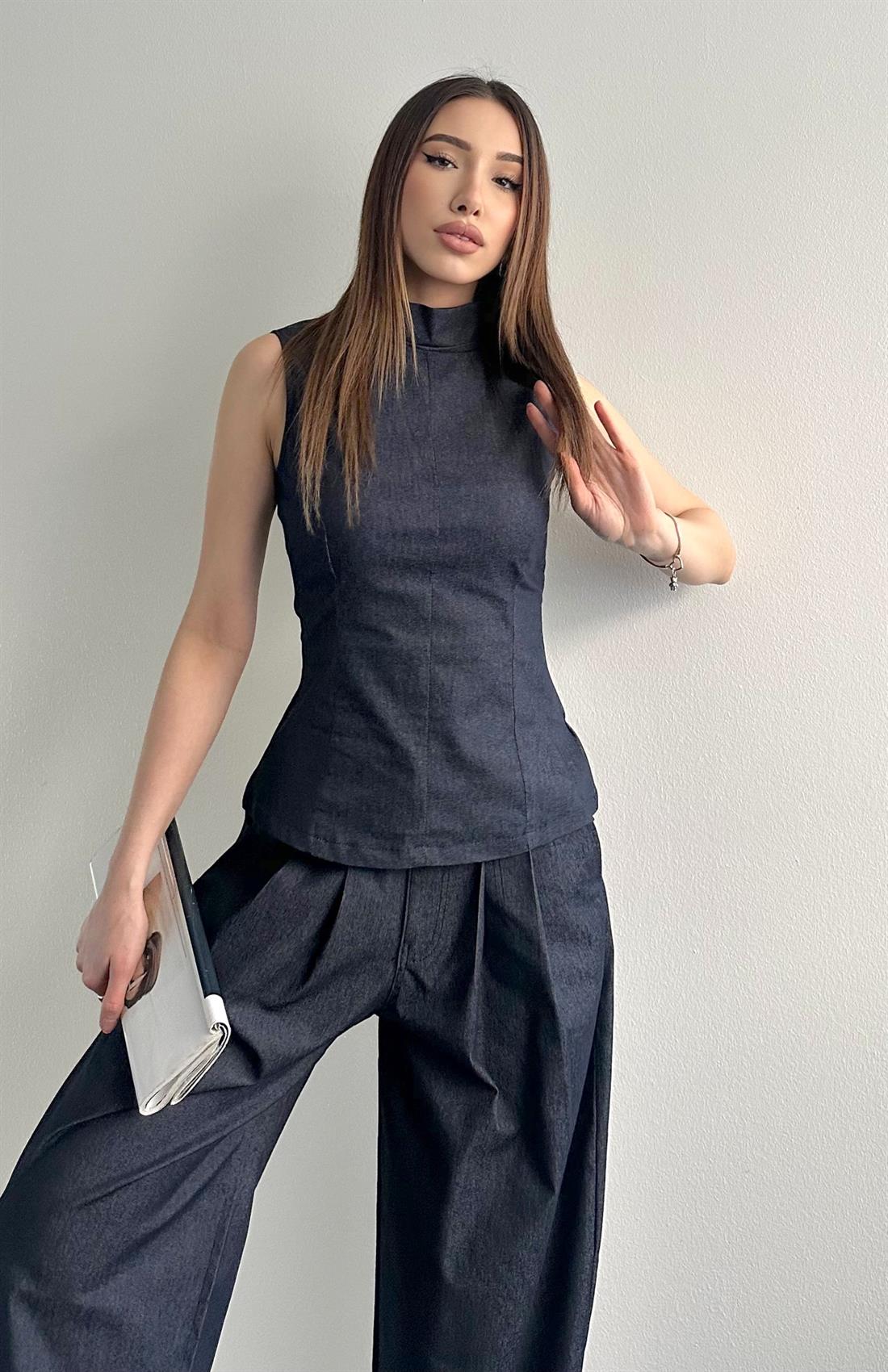 Yandan Fermuarlı Bluz LACİVERT