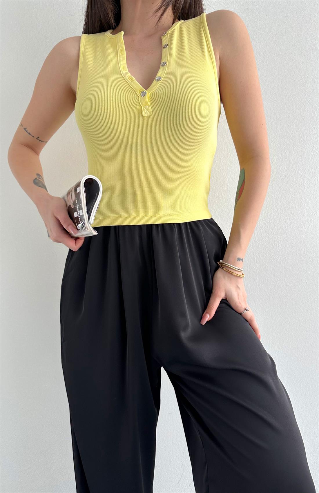 Yıkama Efetkli Bluz SARI