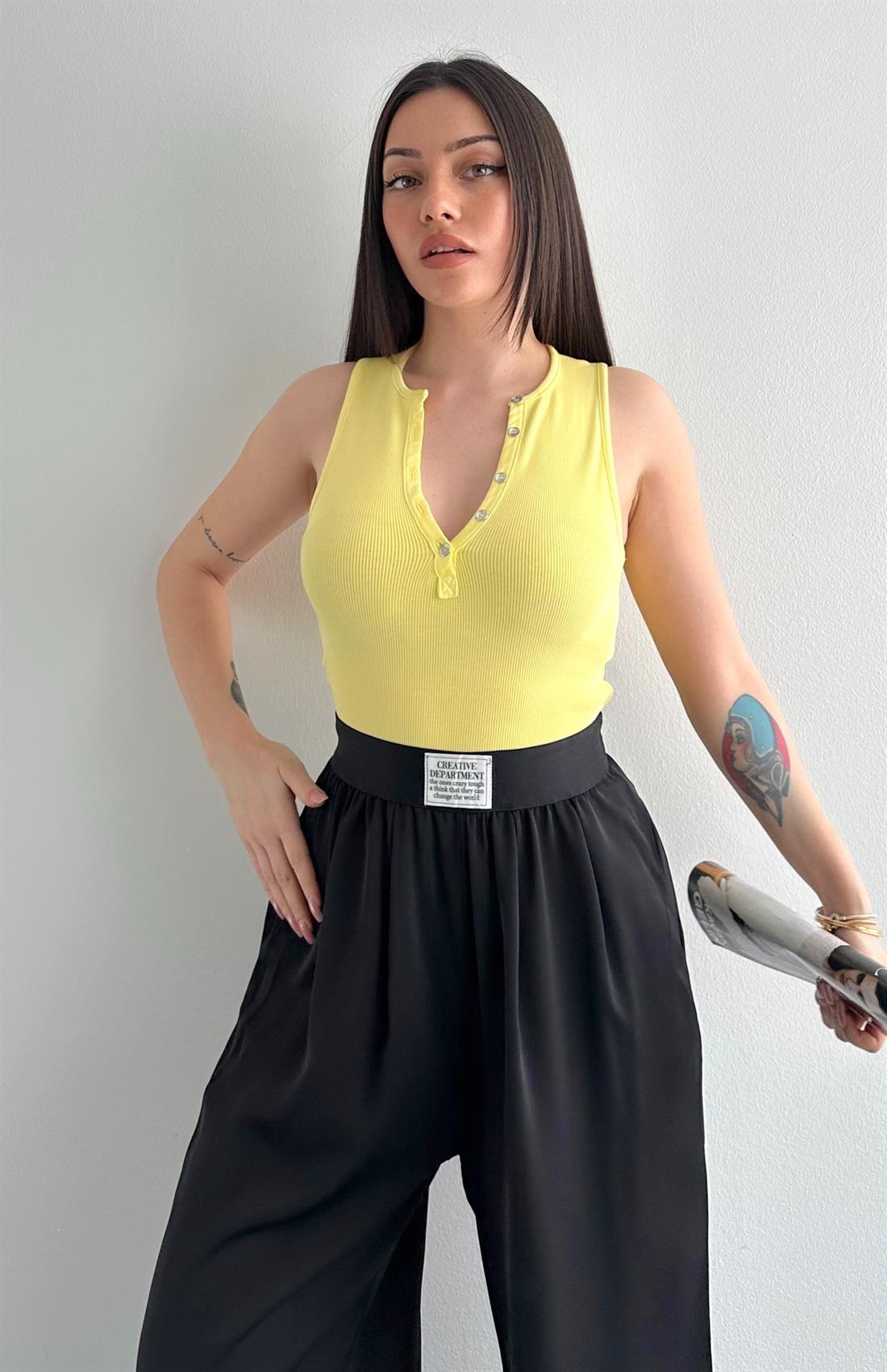 Yıkama Efetkli Bluz SARI