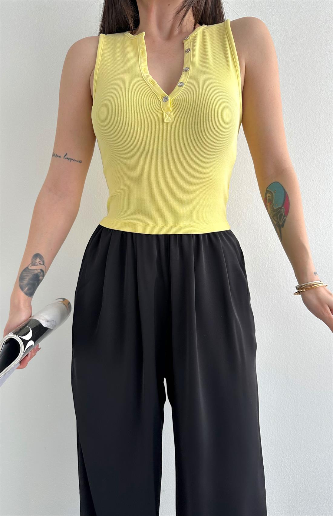 Yıkama Efetkli Bluz SARI