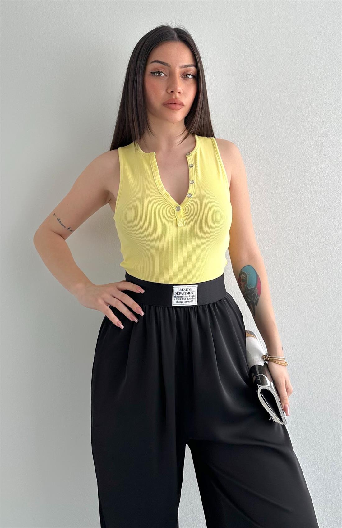 Yıkama Efetkli Bluz SARI