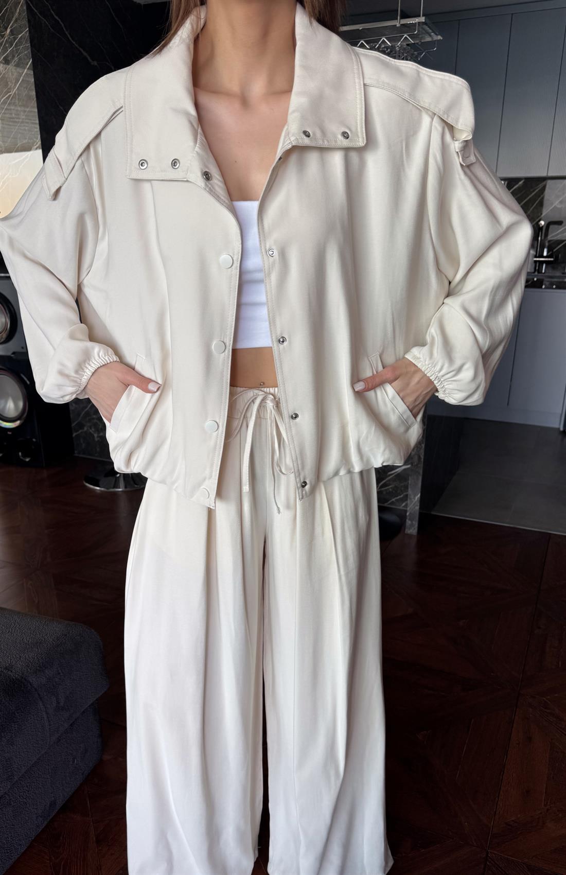 Apoletli Bomber Ceket BEJ