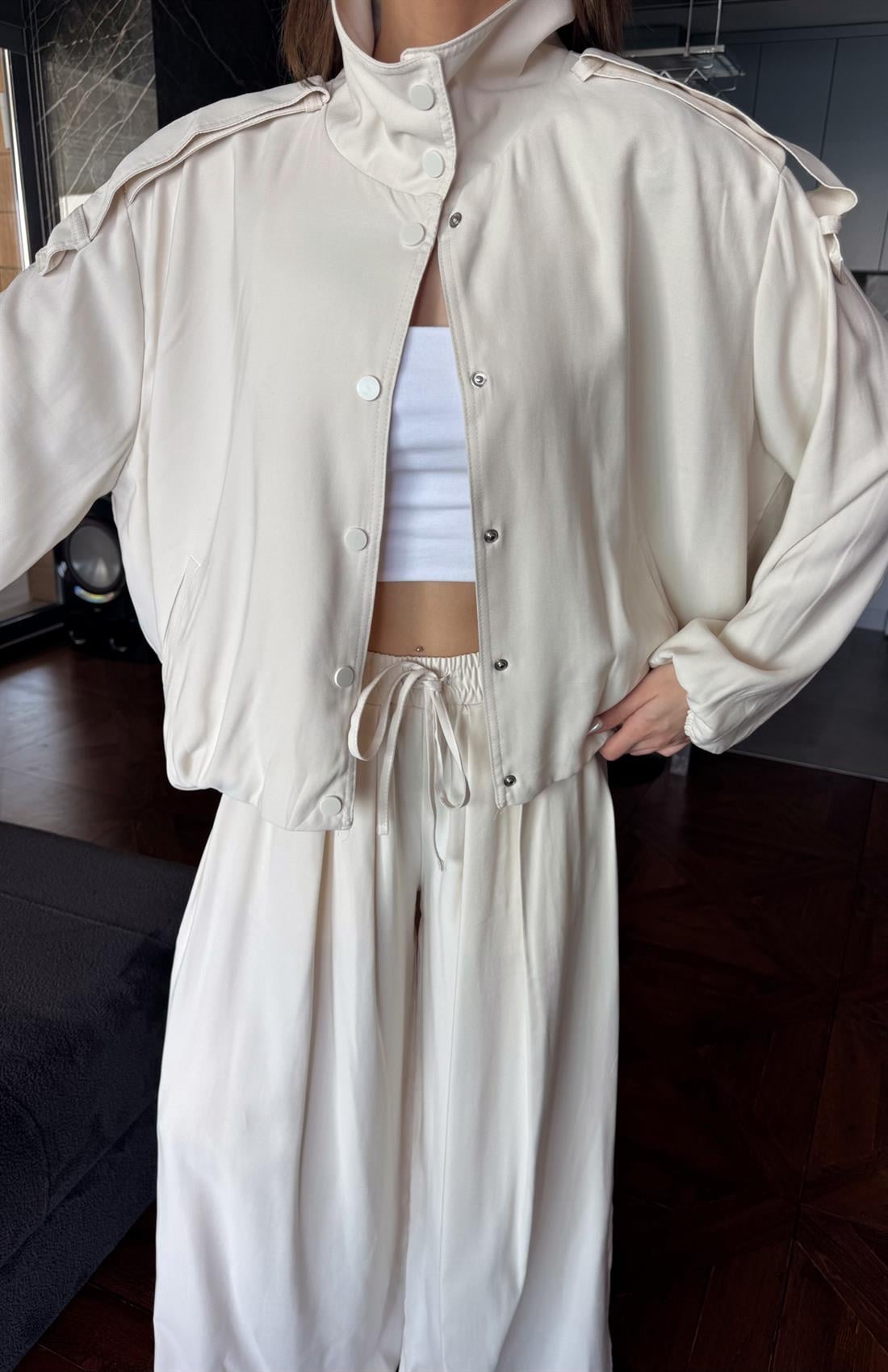 Apoletli Bomber Ceket BEJ