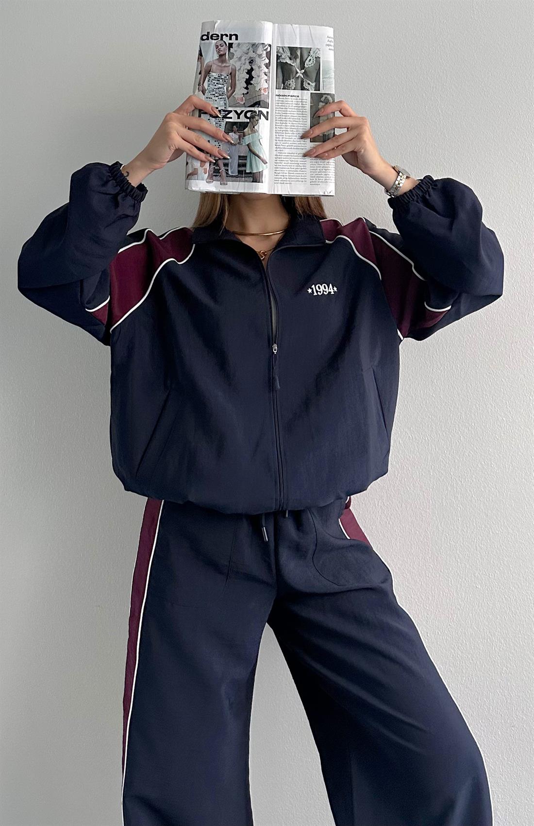 Arabiye Detaylı Bomber Ceket LACİVERT