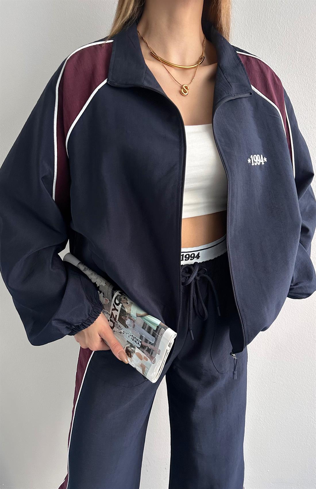 Arabiye Detaylı Bomber Ceket LACİVERT