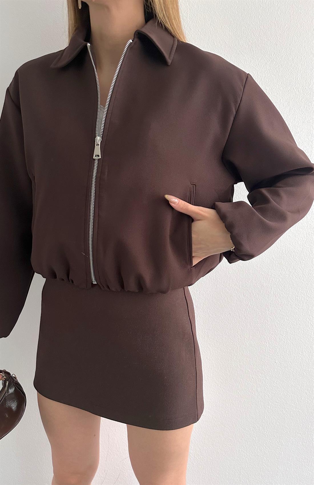 Bomber Süet Ceket KAHVERENGİ