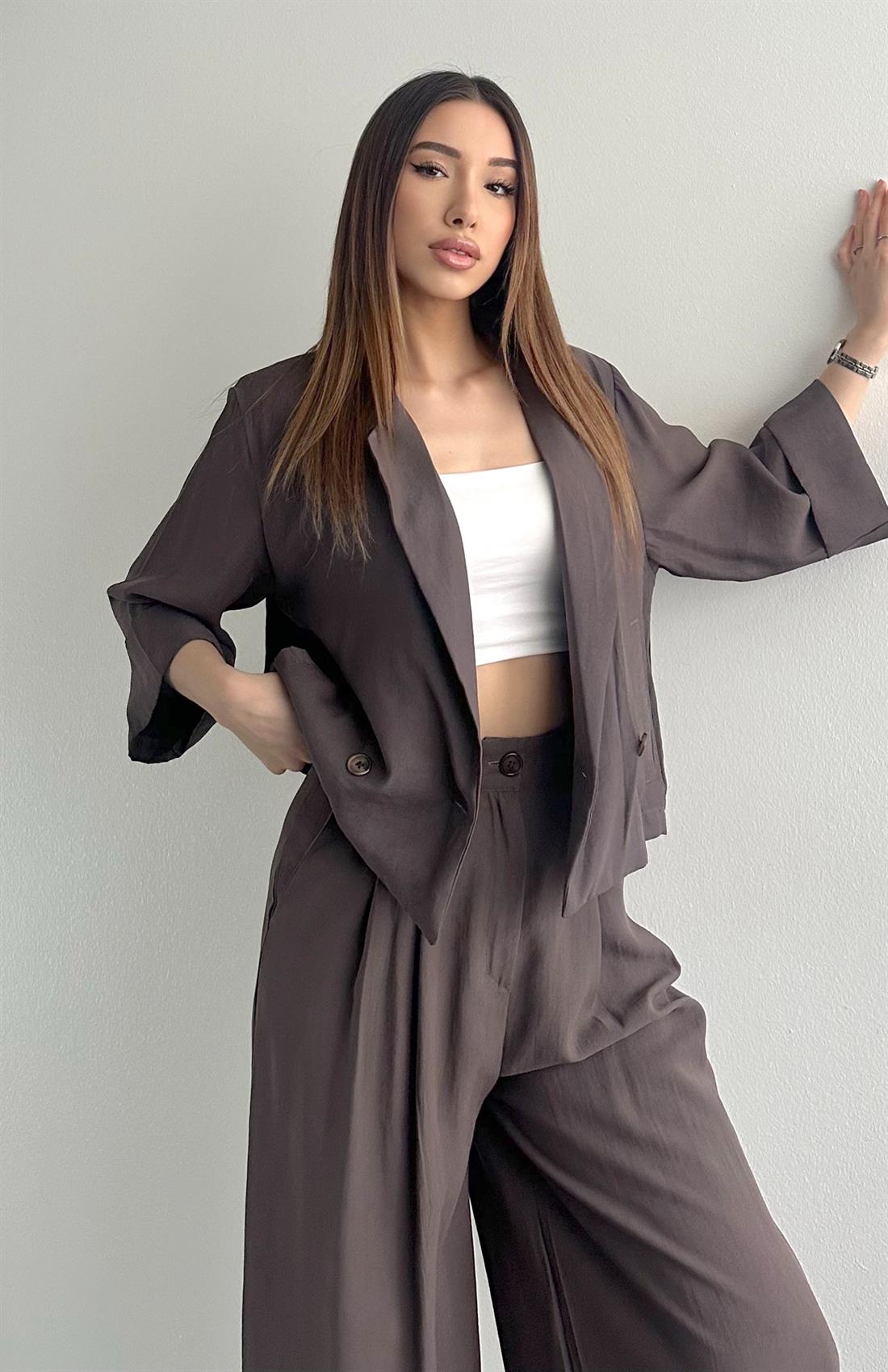 Duble Kruvaze Blazer Ceket KAHVERENGİ