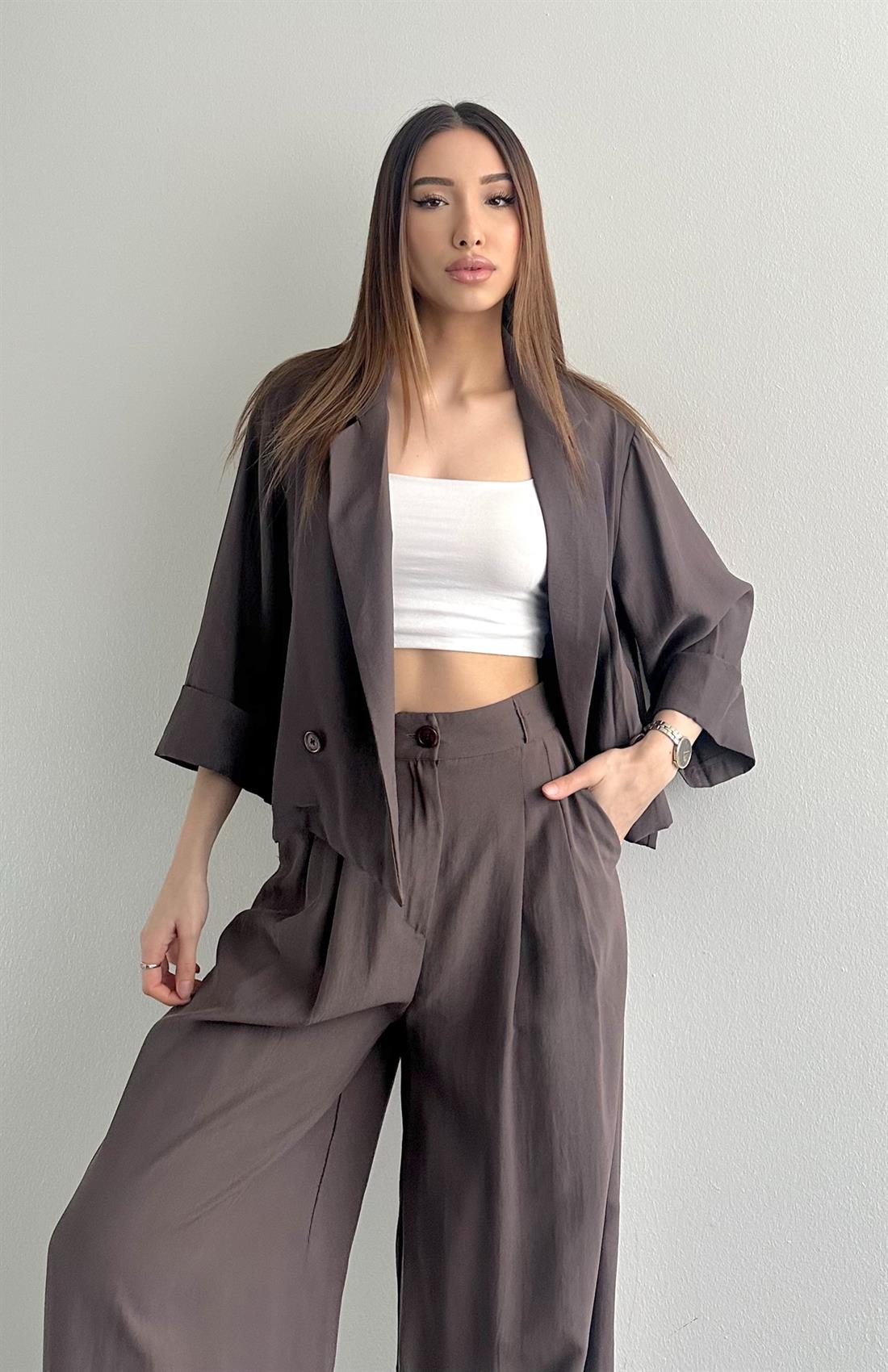 Duble Kruvaze Blazer Ceket KAHVERENGİ