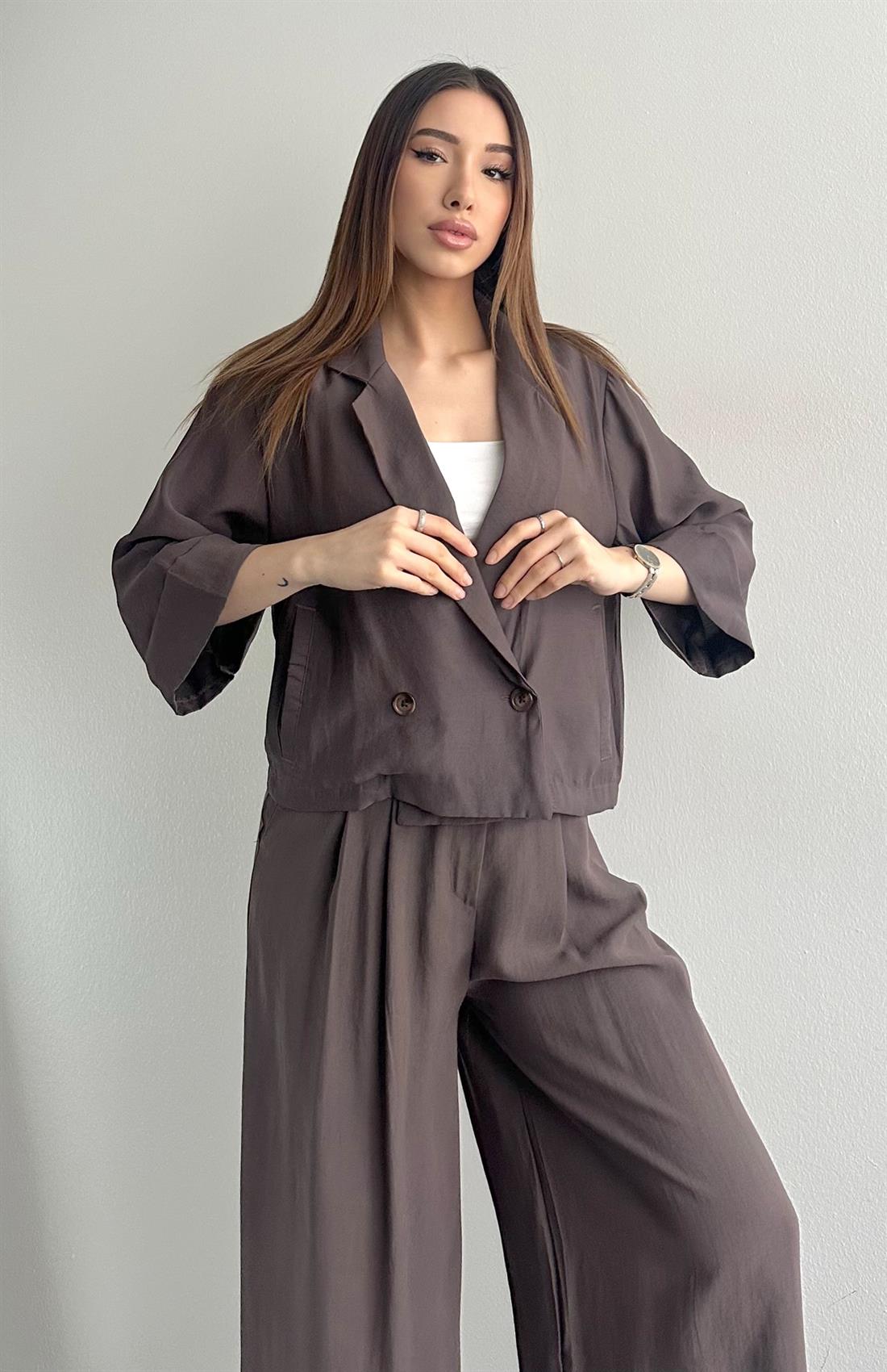 Duble Kruvaze Blazer Ceket KAHVERENGİ