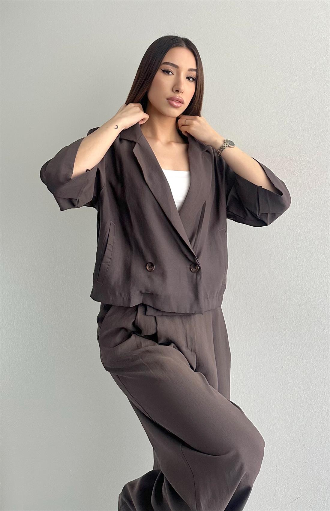 Duble Kruvaze Blazer Ceket KAHVERENGİ