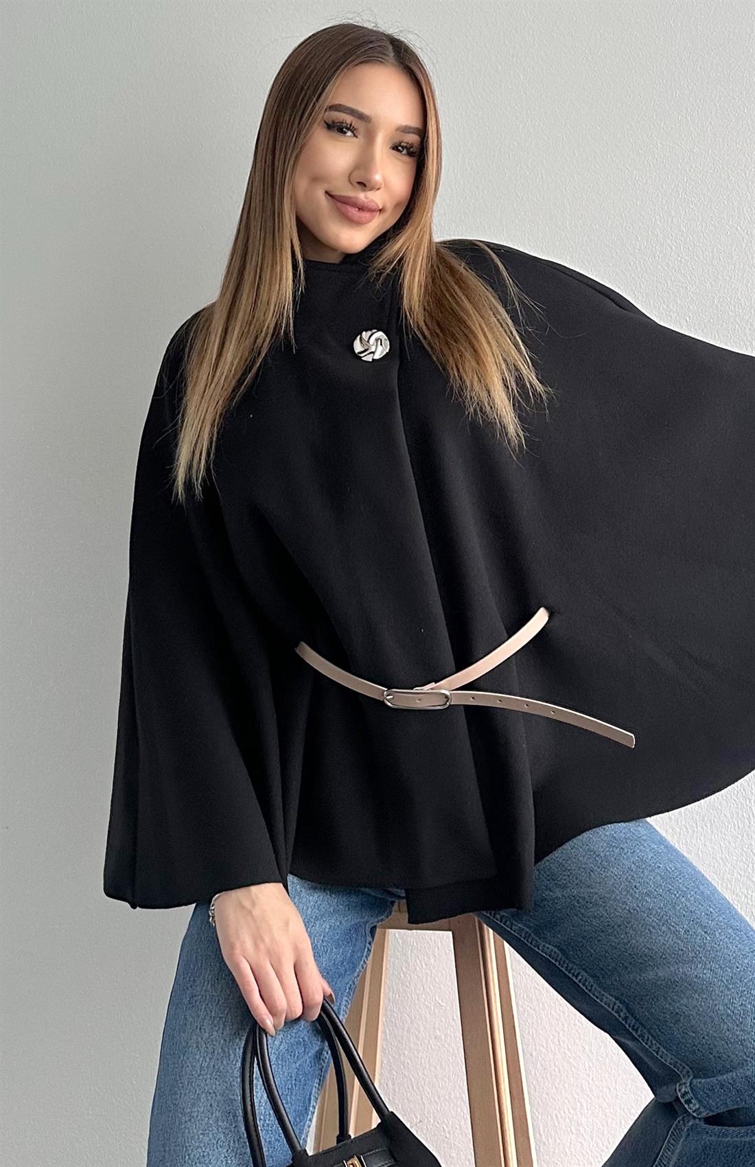 Kemerli Panço Ceket SİYAH