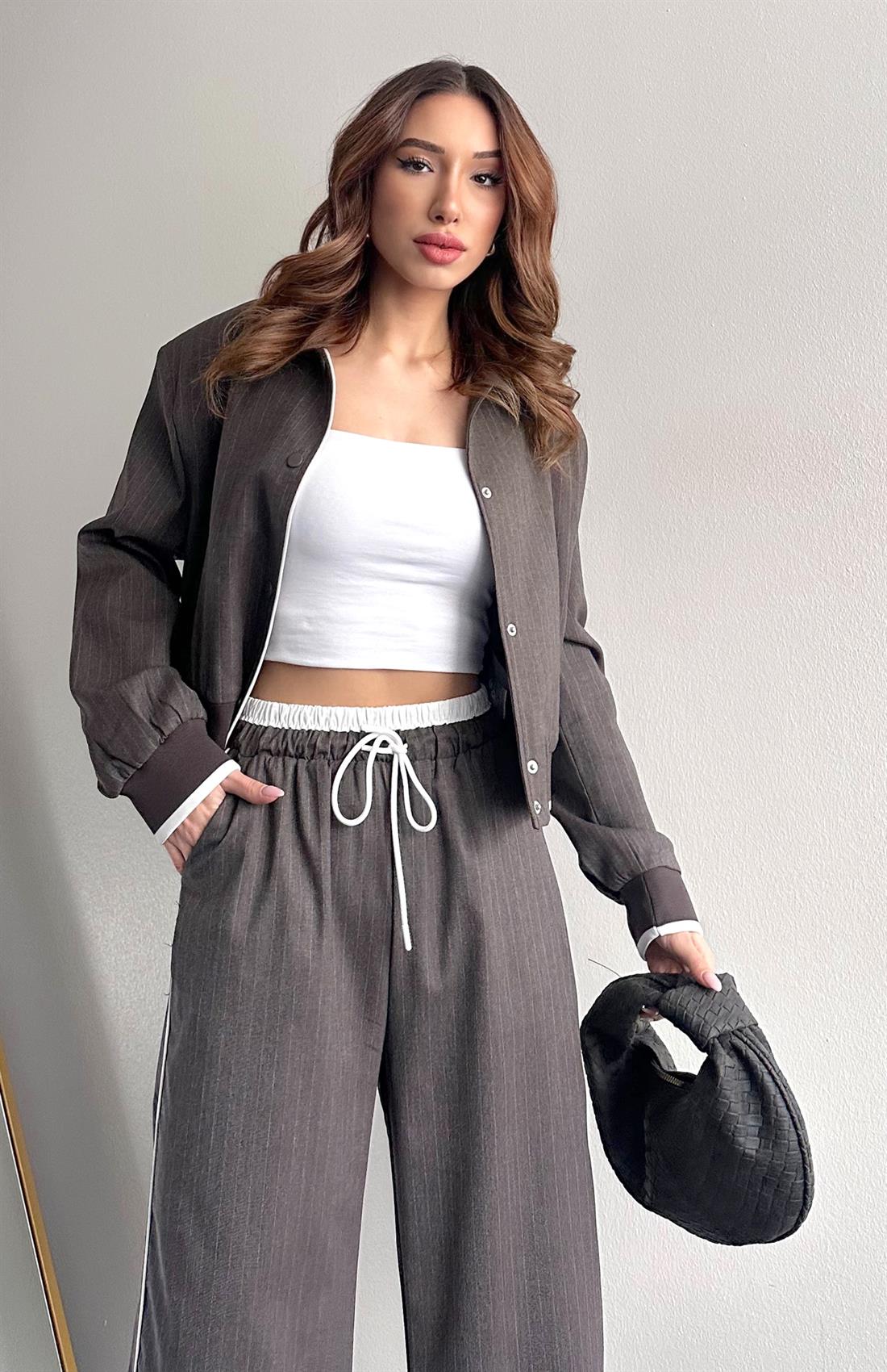 Kontrast Detaylı Bomber Ceket KAHVERENGİ