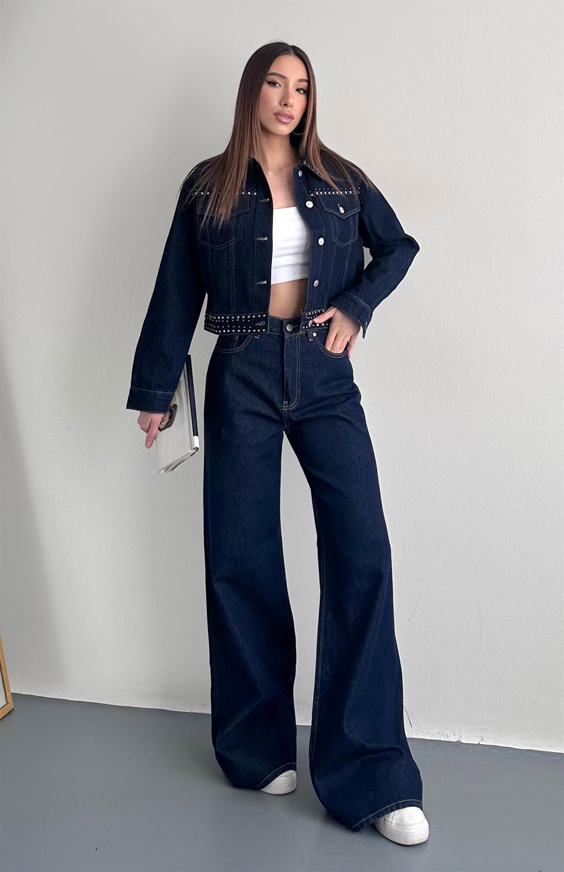 Krop Taş Detaylı Kot Ceket RİNS