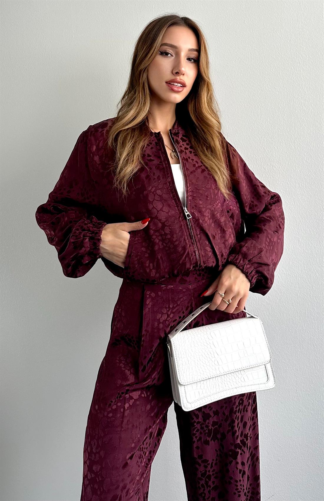 Lastik Detaylı Bomber Ceket BORDO