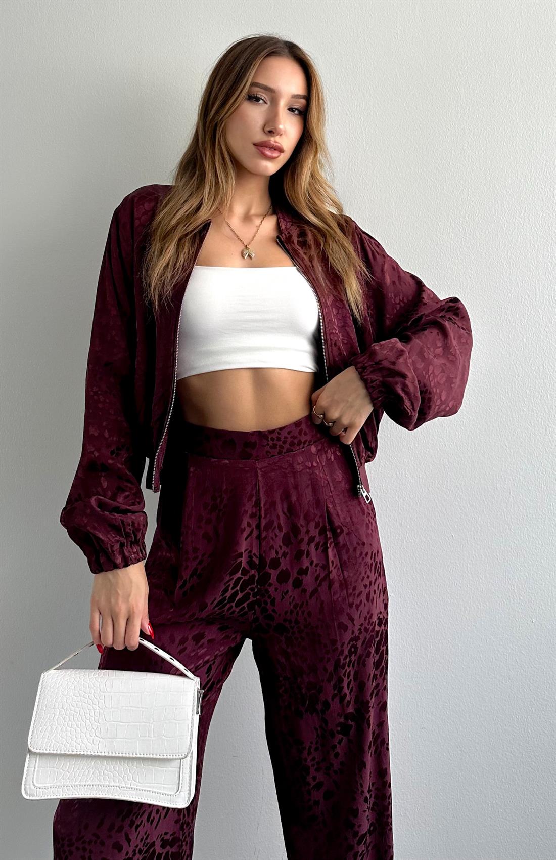 Lastik Detaylı Bomber Ceket BORDO