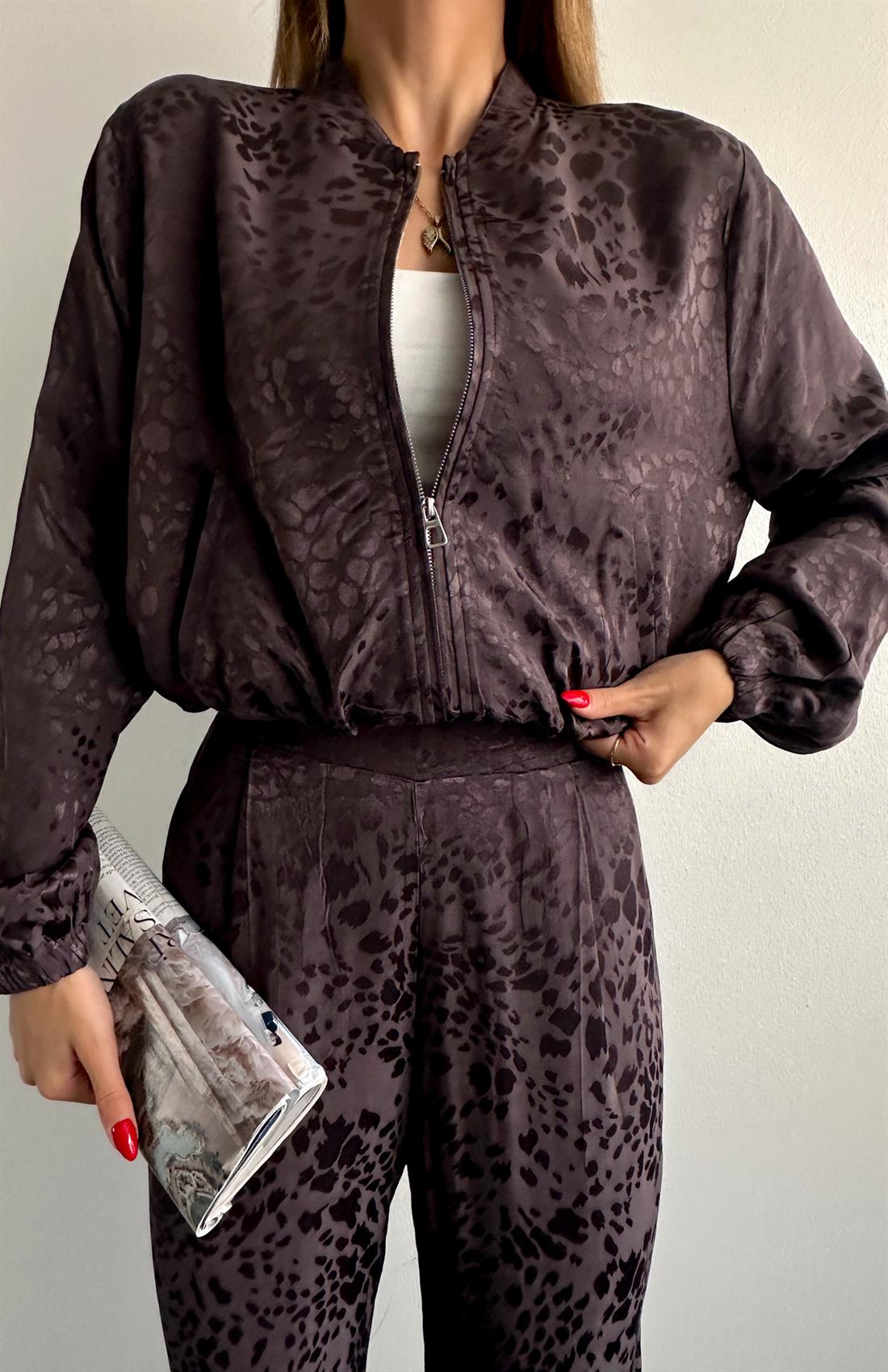 Lastik Detaylı Bomber Ceket KAHVERENGİ