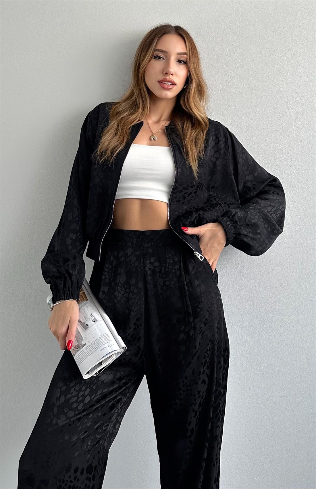 Lastik Detaylı Bomber Ceket SİYAH