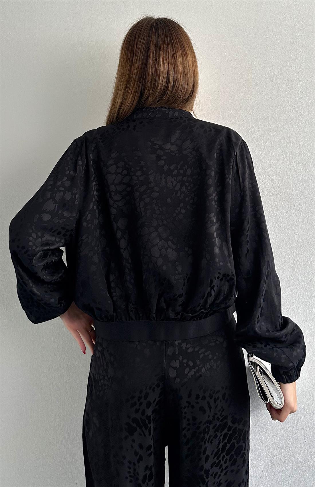 Lastik Detaylı Bomber Ceket SİYAH