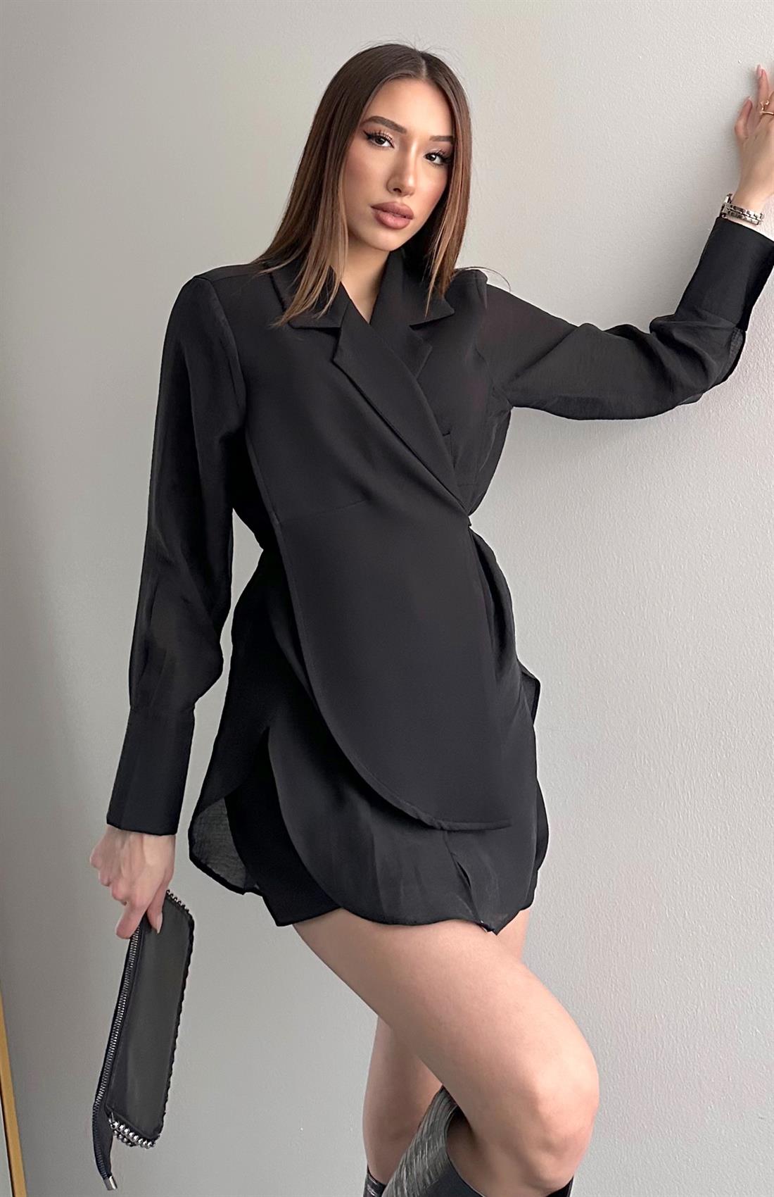 Şifon Detaylı  Ceket SİYAH