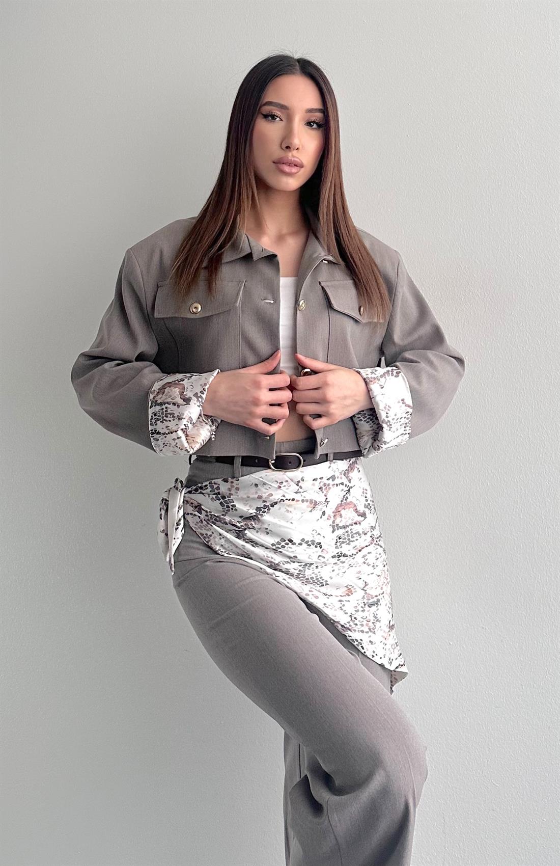 Yılan Desen Astarlı Ceket GRİ