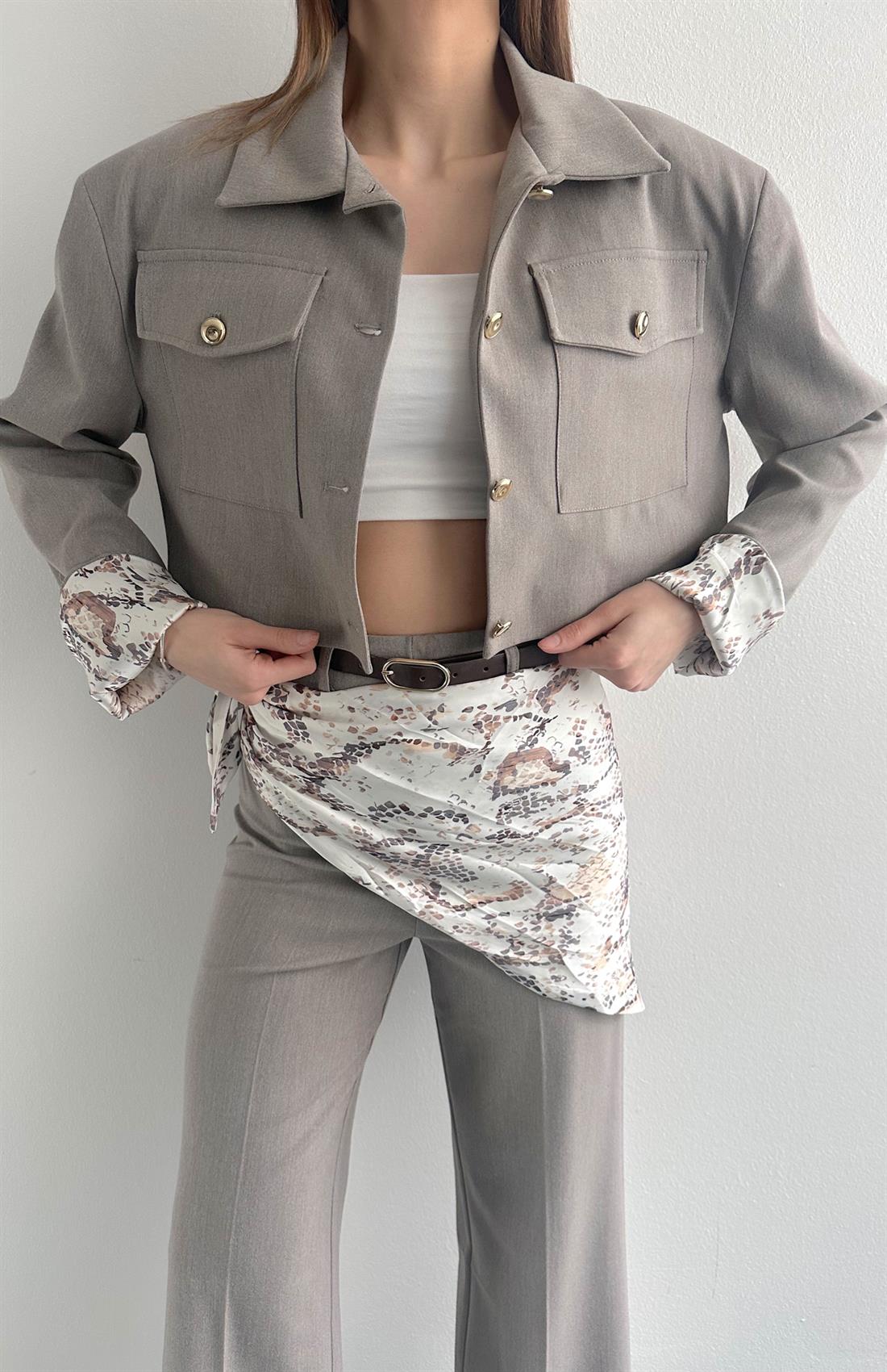 Yılan Desen Astarlı Ceket GRİ