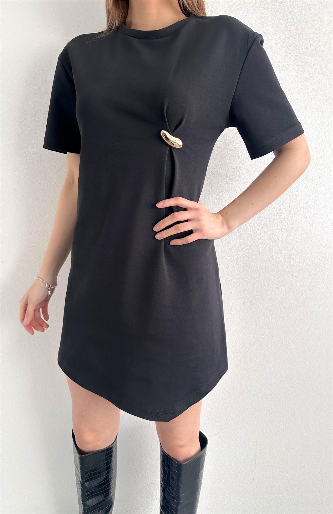 Aksesuar Detaylı Mini Elbise SİYAH