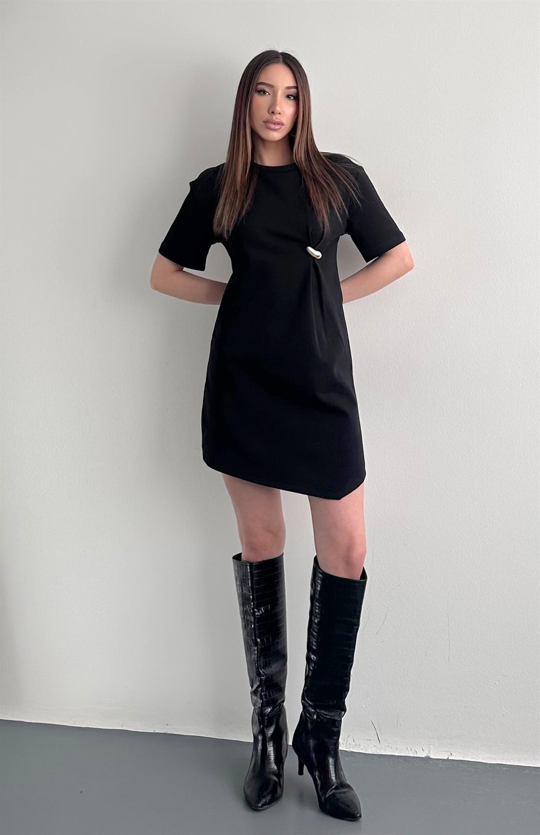 Aksesuar Detaylı Mini Elbise SİYAH