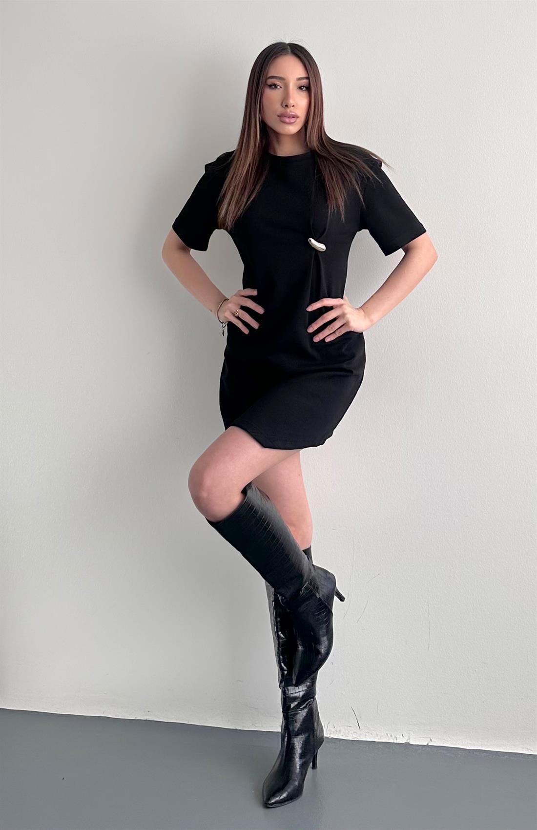 Aksesuar Detaylı Mini Elbise SİYAH
