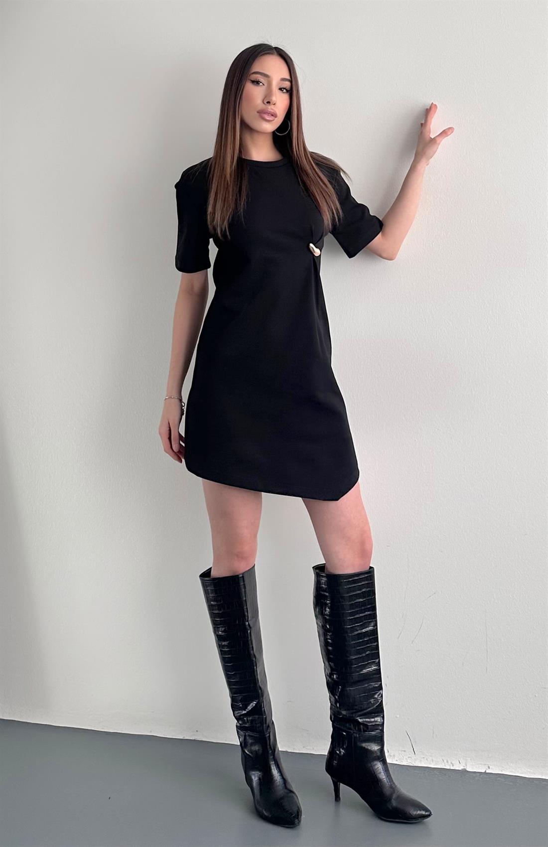 Aksesuar Detaylı Mini Elbise SİYAH