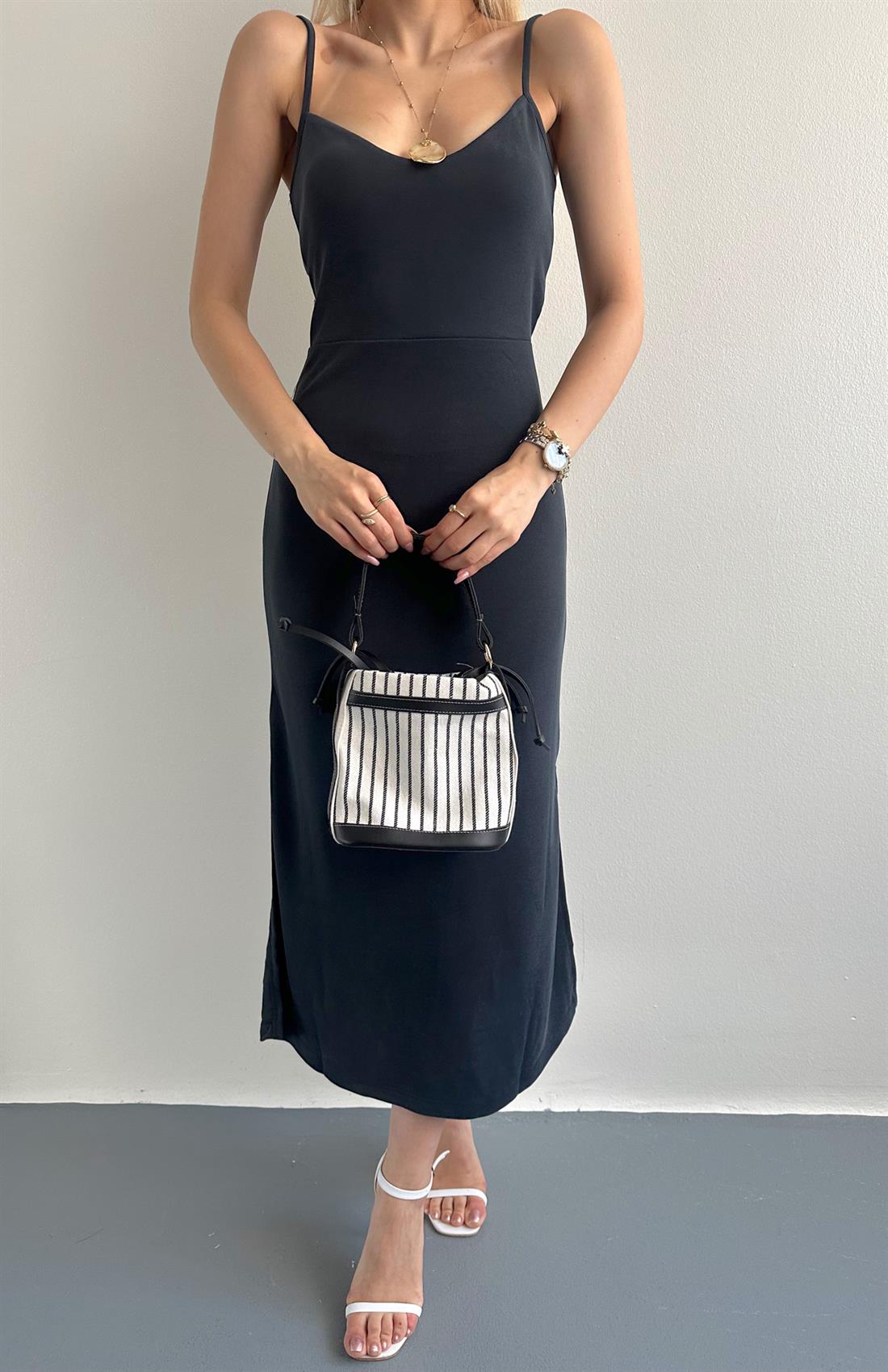 Askılı Arka Bağlamalı Elbise SİYAH