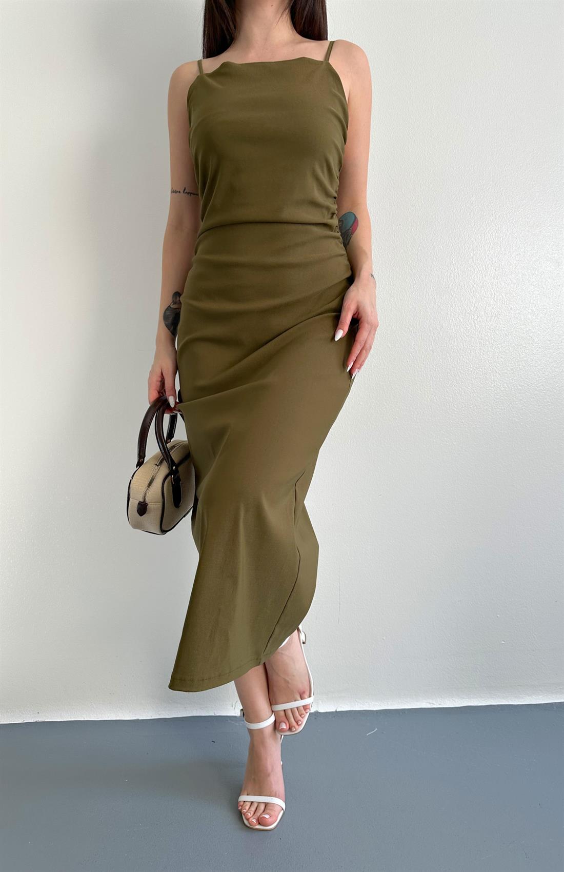 Büzgülü Elbise HAKİ