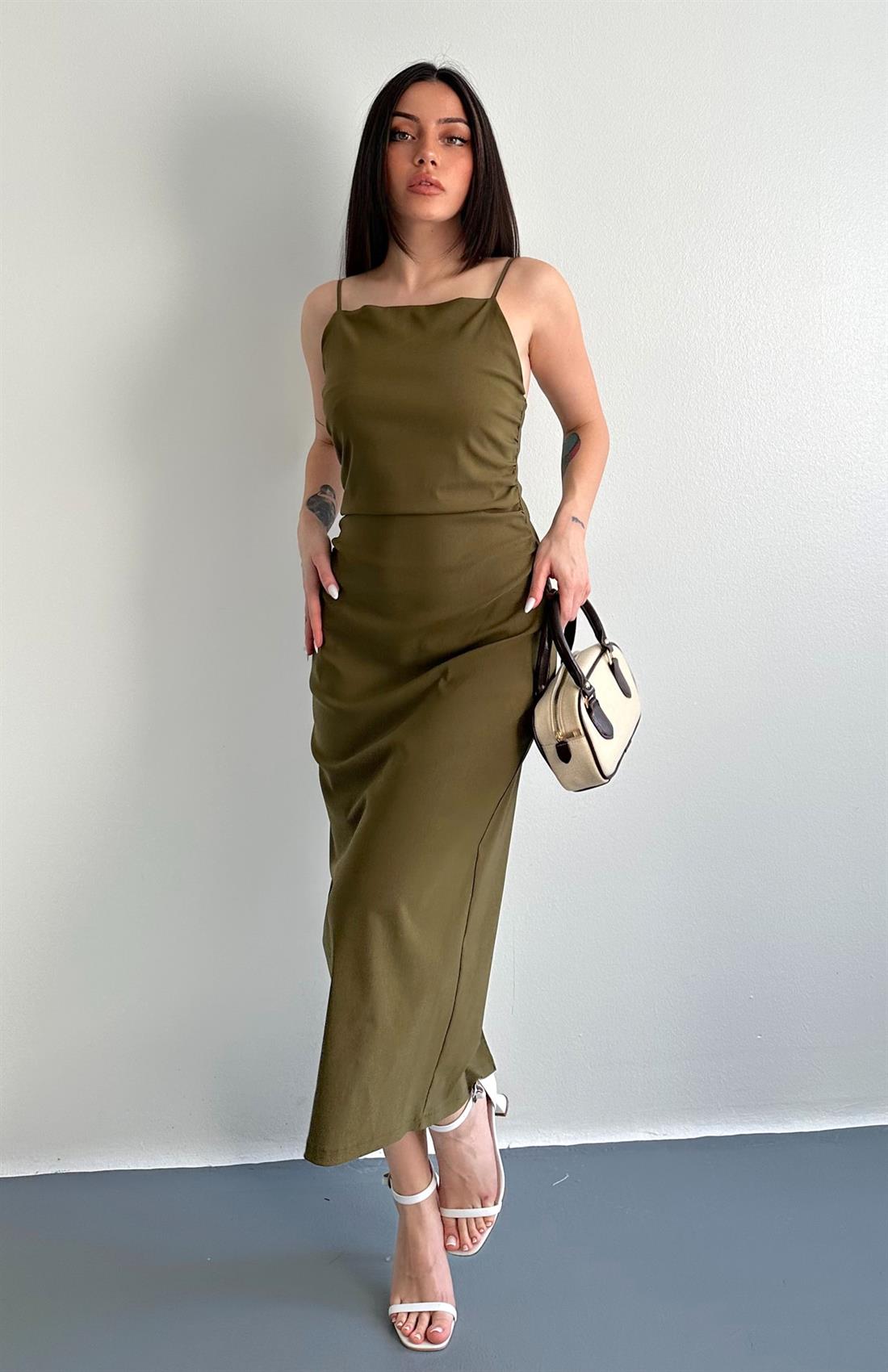 Büzgülü Elbise HAKİ