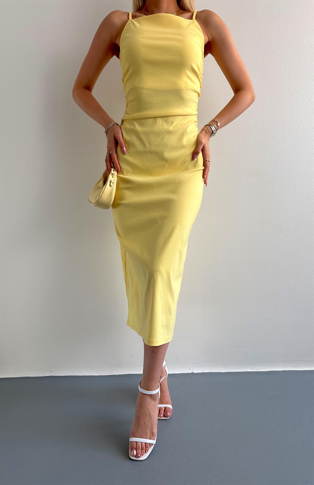 Büzgülü Elbise SARI