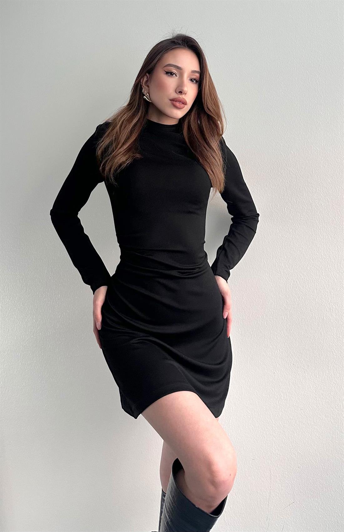 Büzgülü Elbise SİYAH