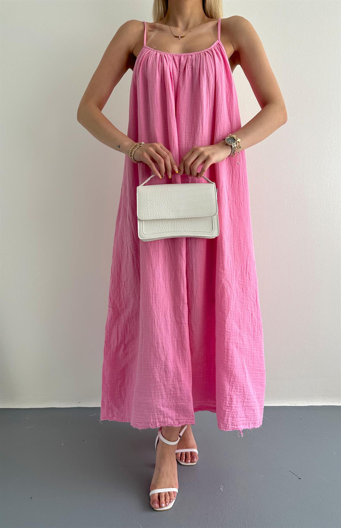 İp Askılı Muslin Elbise ŞEKER PEMBE