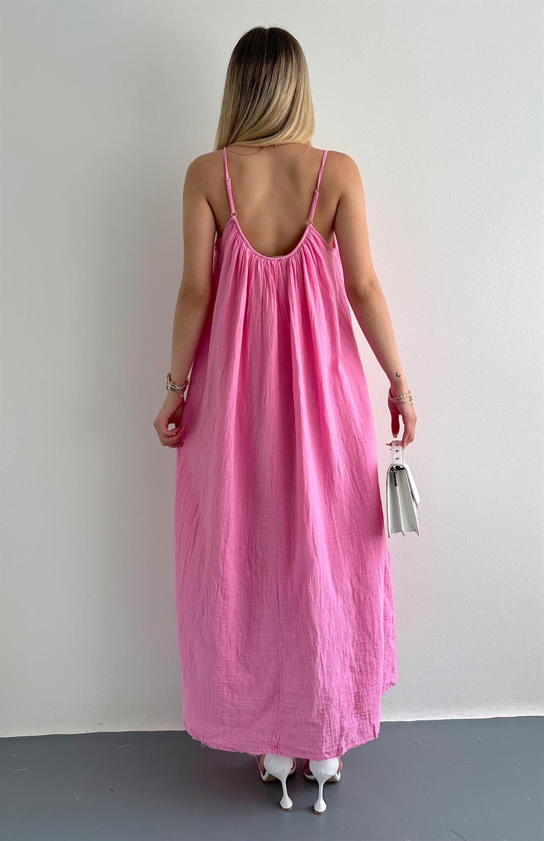 İp Askılı Muslin Elbise ŞEKER PEMBE