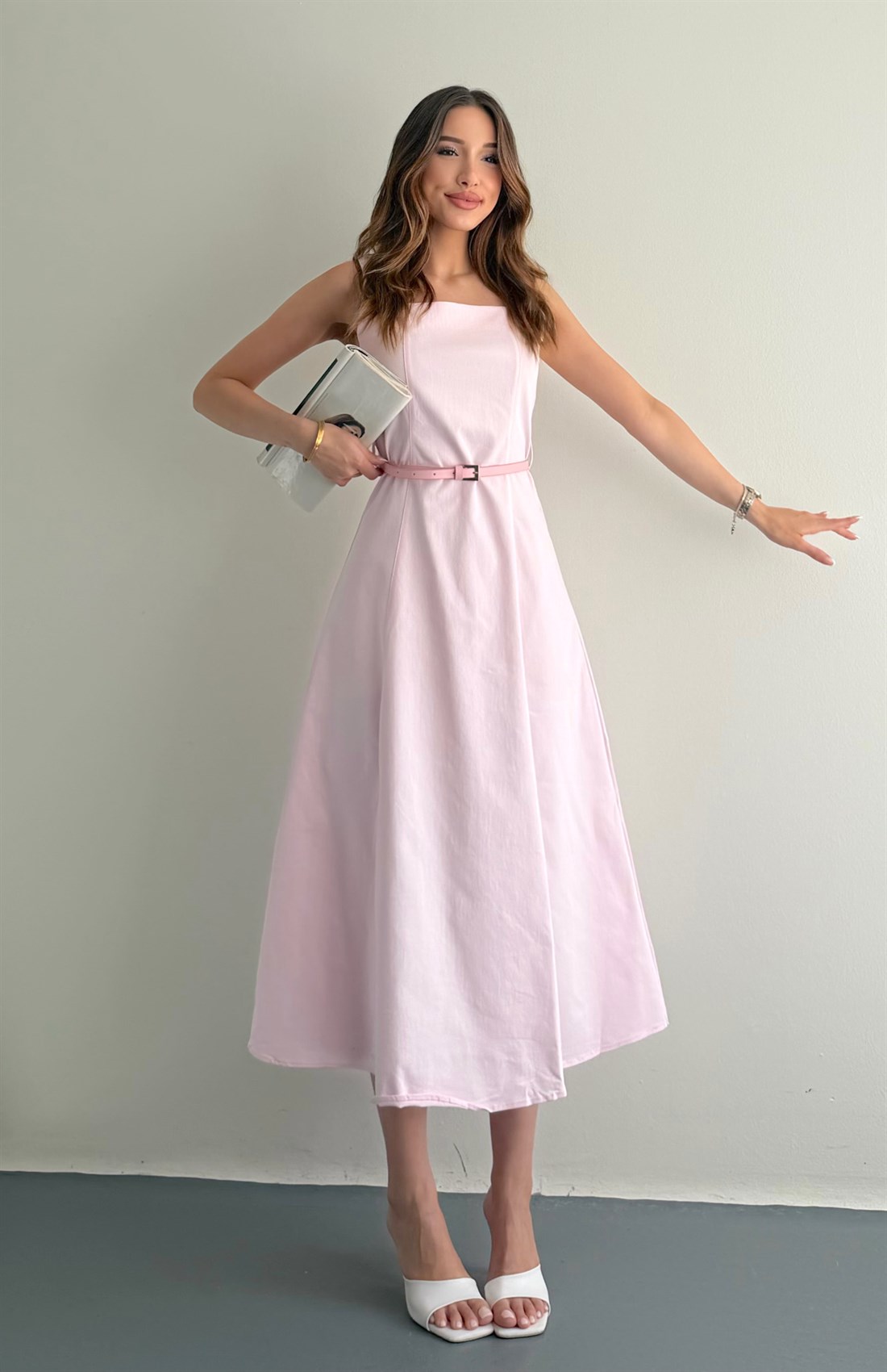 Kemerli Elbise PEMBE