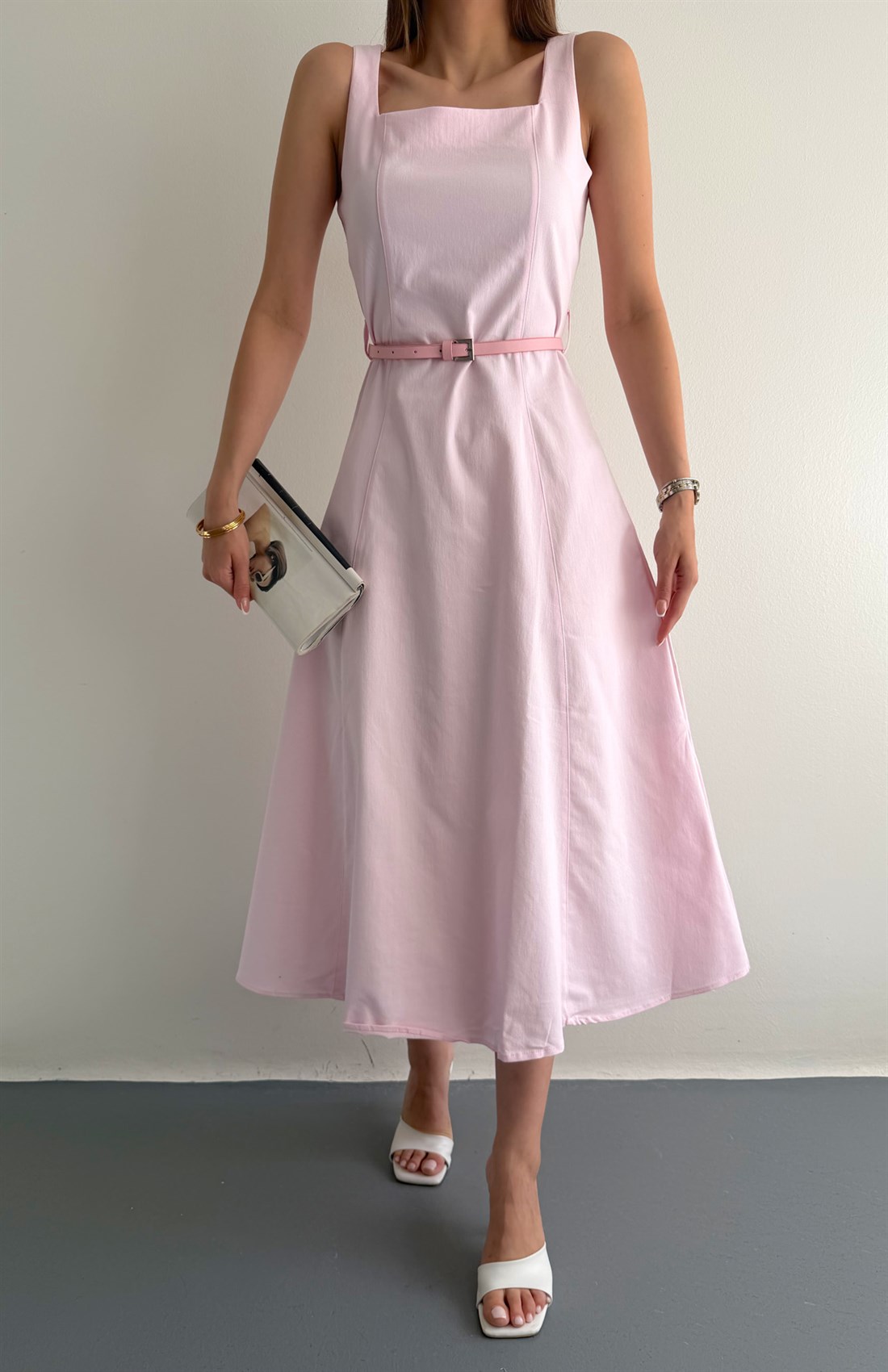 Kemerli Elbise PEMBE