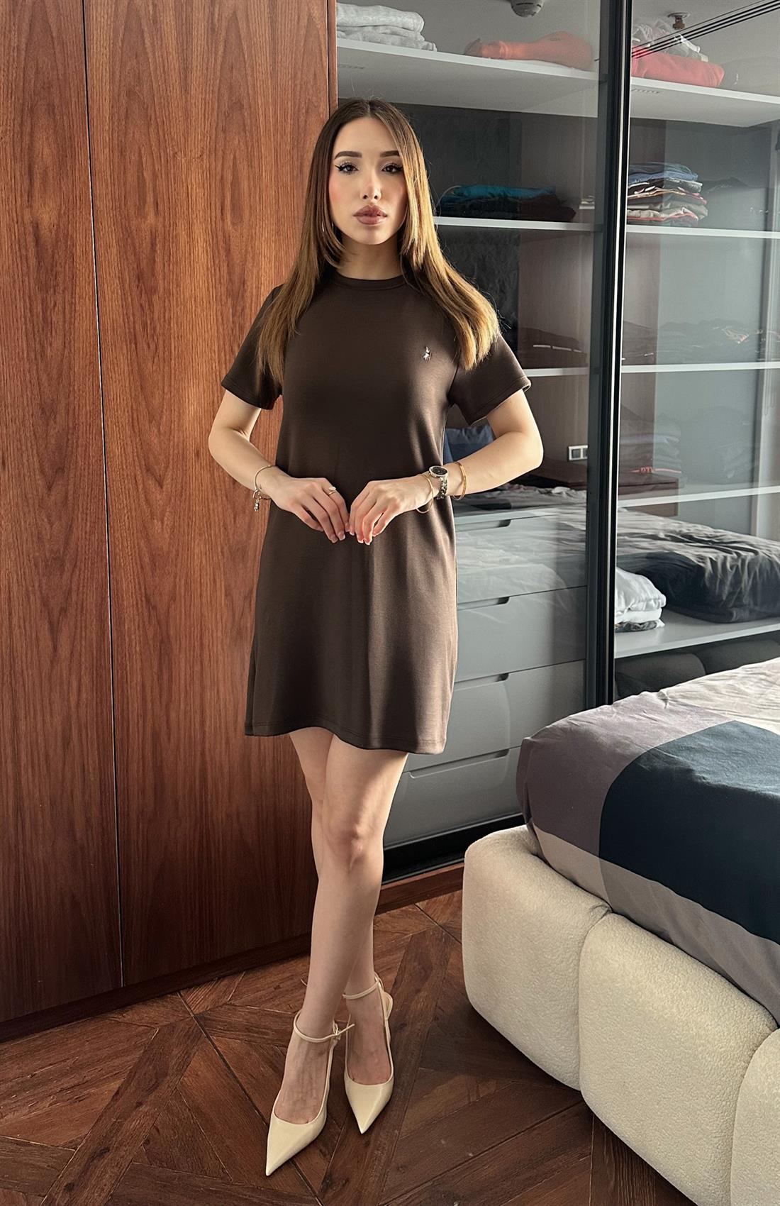 Nakiş Detaylı Elbise KAHVERENGİ