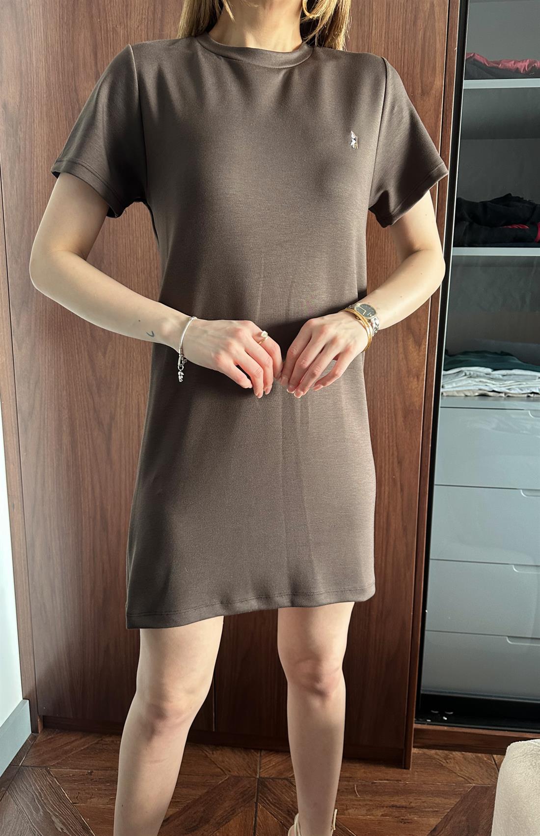 Nakiş Detaylı Elbise KAHVERENGİ