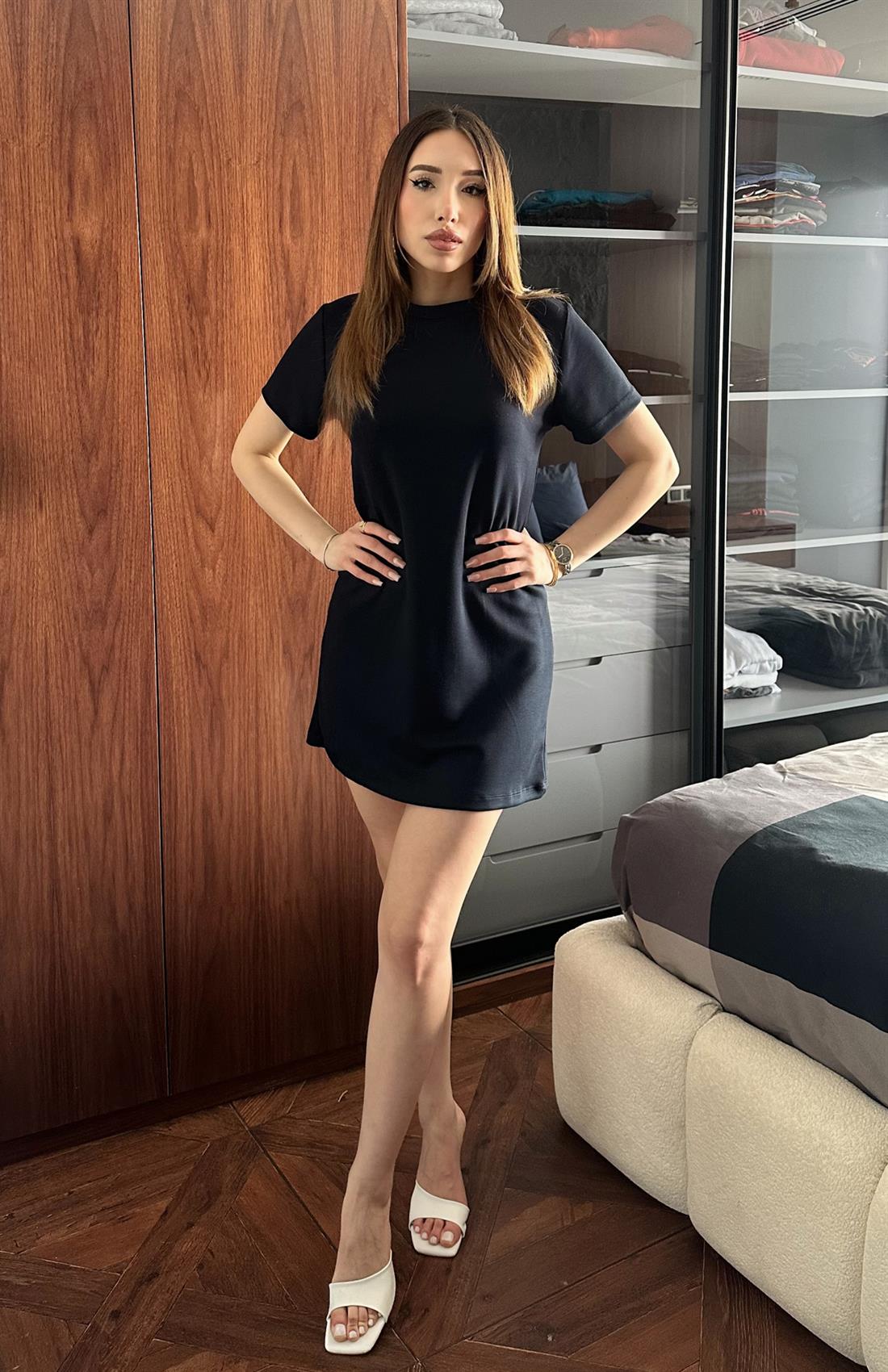 Nakiş Detaylı Elbise LACİVERT