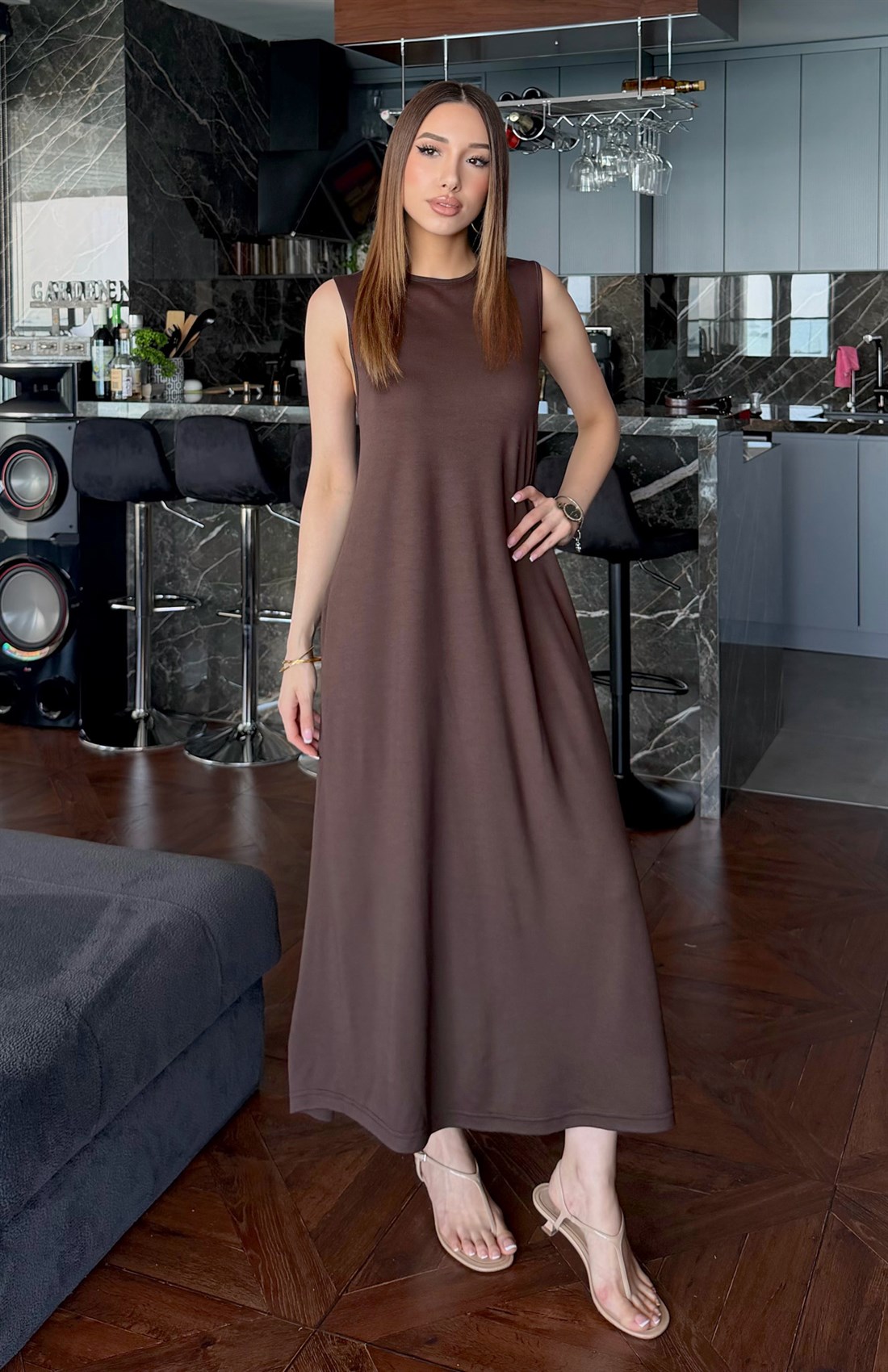 Pike Basic Elbise KAHVERENGİ