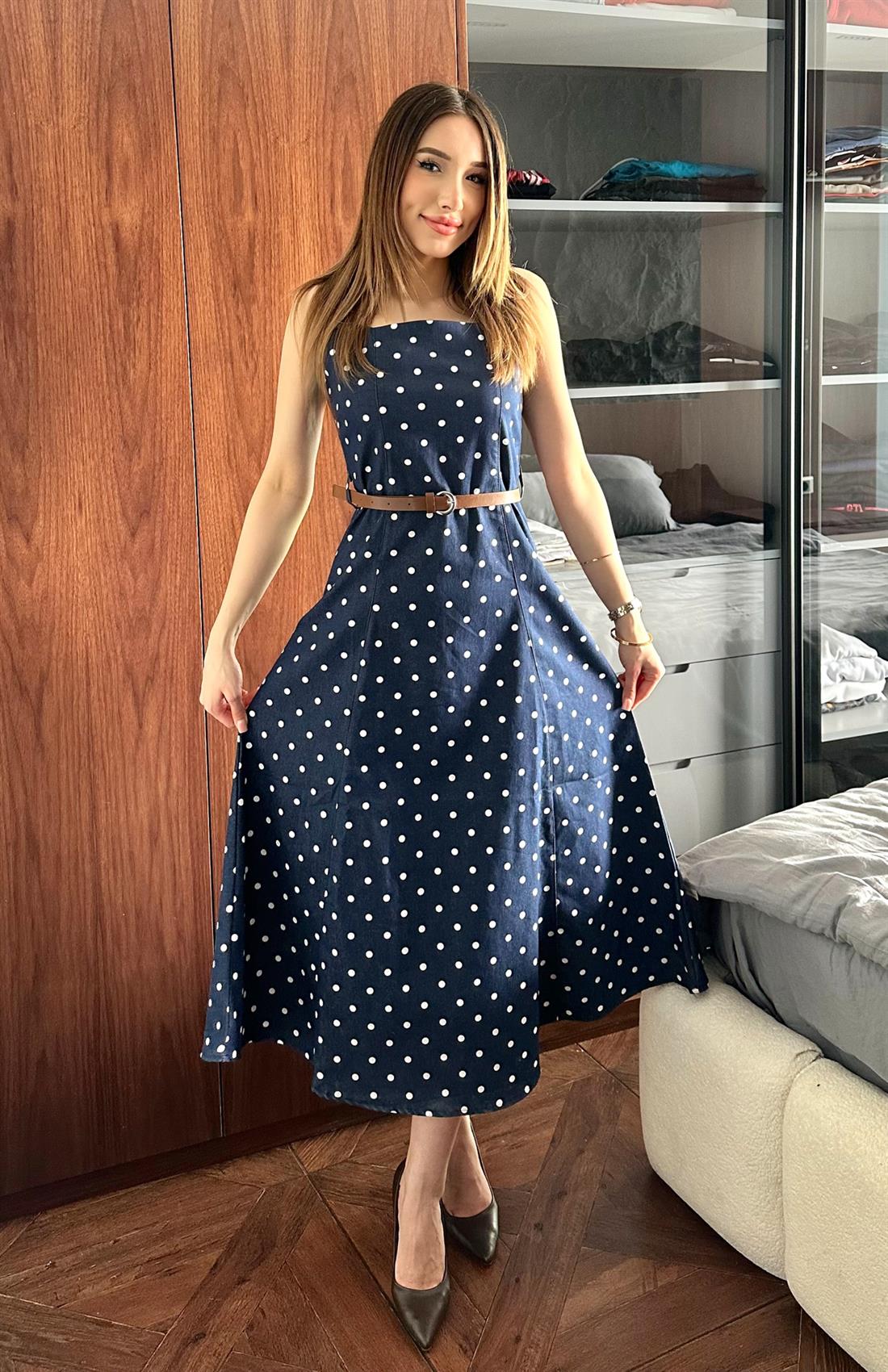 Puantiyeli Elbise LACİVERT