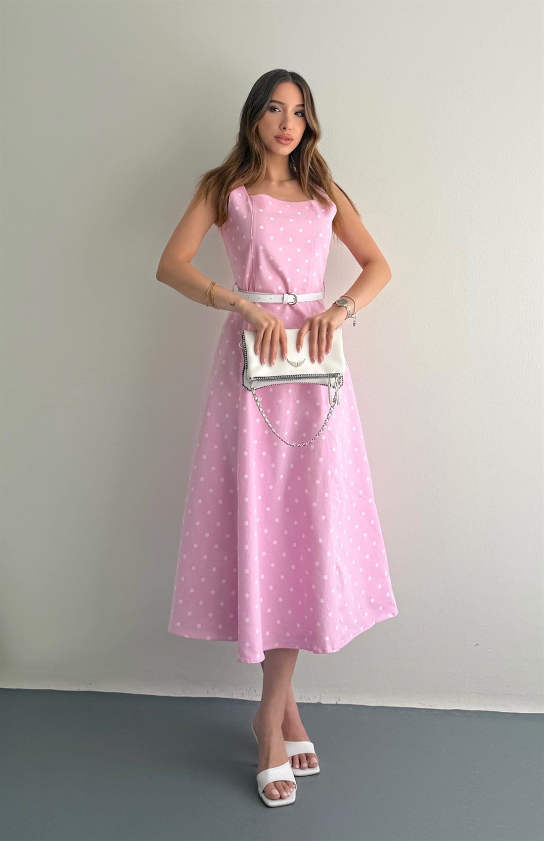 Puantiyeli Elbise PEMBE